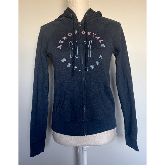 Aeropostale Navy Zip Up Hooded Sweatshirt - Picture 1 of 5